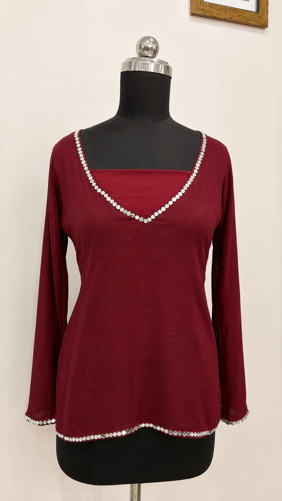 2 Peace Kurti Set Bell Sleeve Mirror Work Neckline