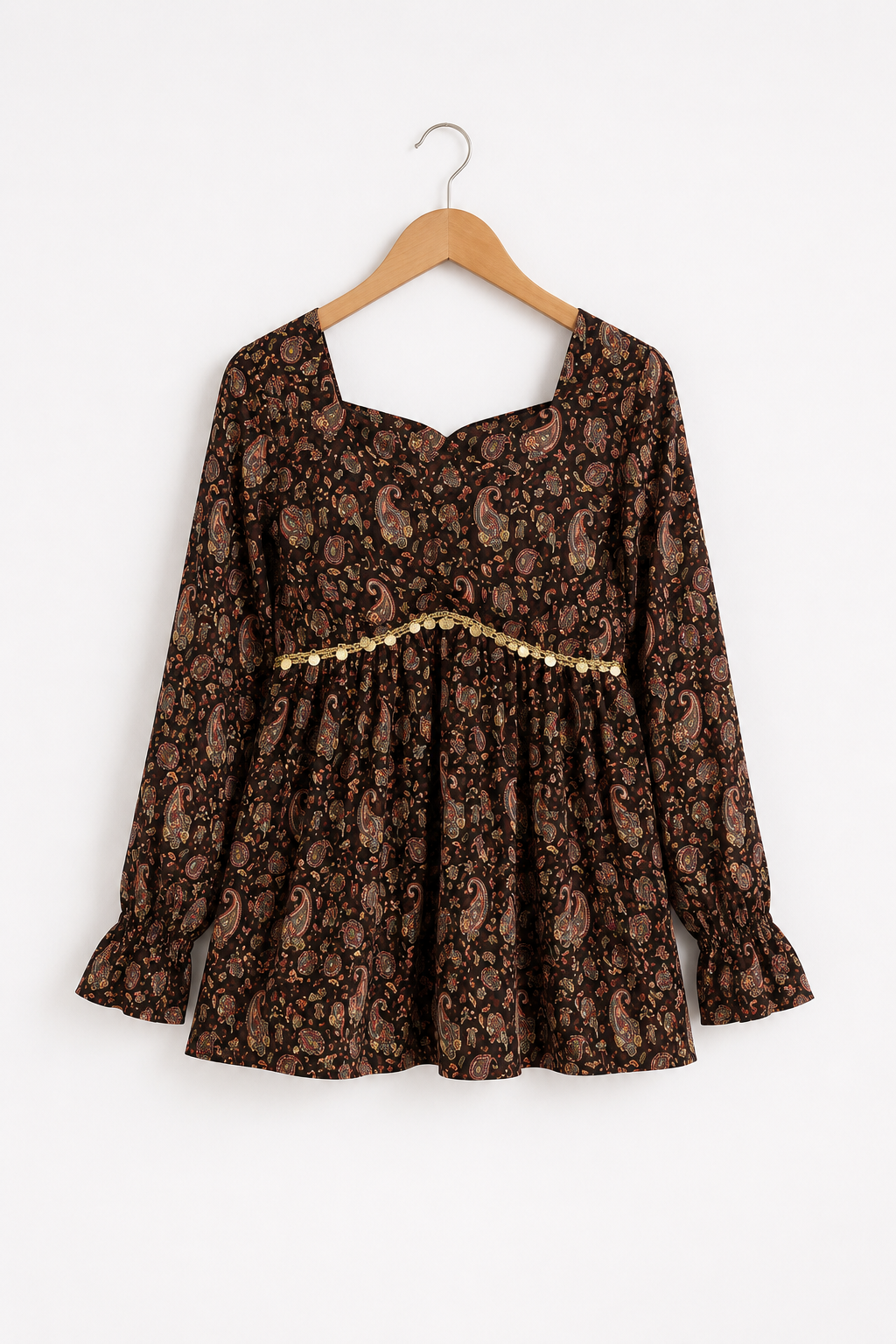 Black Coffee Cooler Top Short Georgette Full Flat Lace Work Full Sleeve Length Kurti