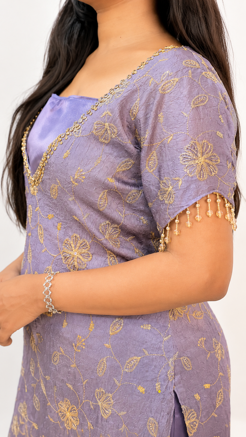 Lavender Embroidered Kurta Set with Pearl & Bead Work