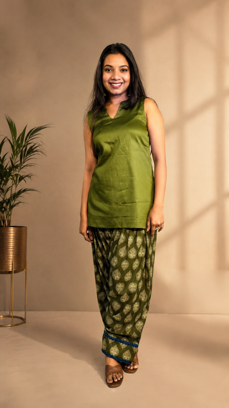 Green Mehendi Cotton Printed Farsi Set