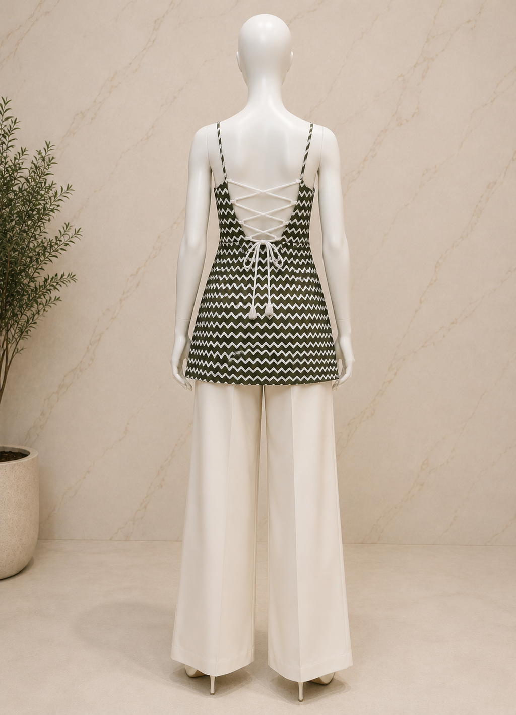 Square Neck Sleeveless Backless Kurti Top - Back View"