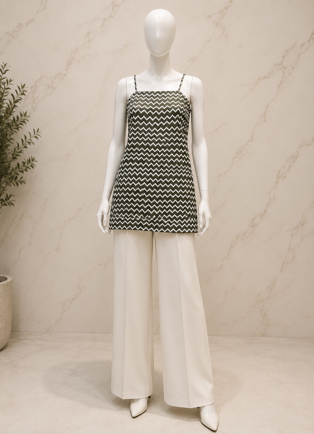 Square Neck Sleeveless Backless Kurti Top - Front View"