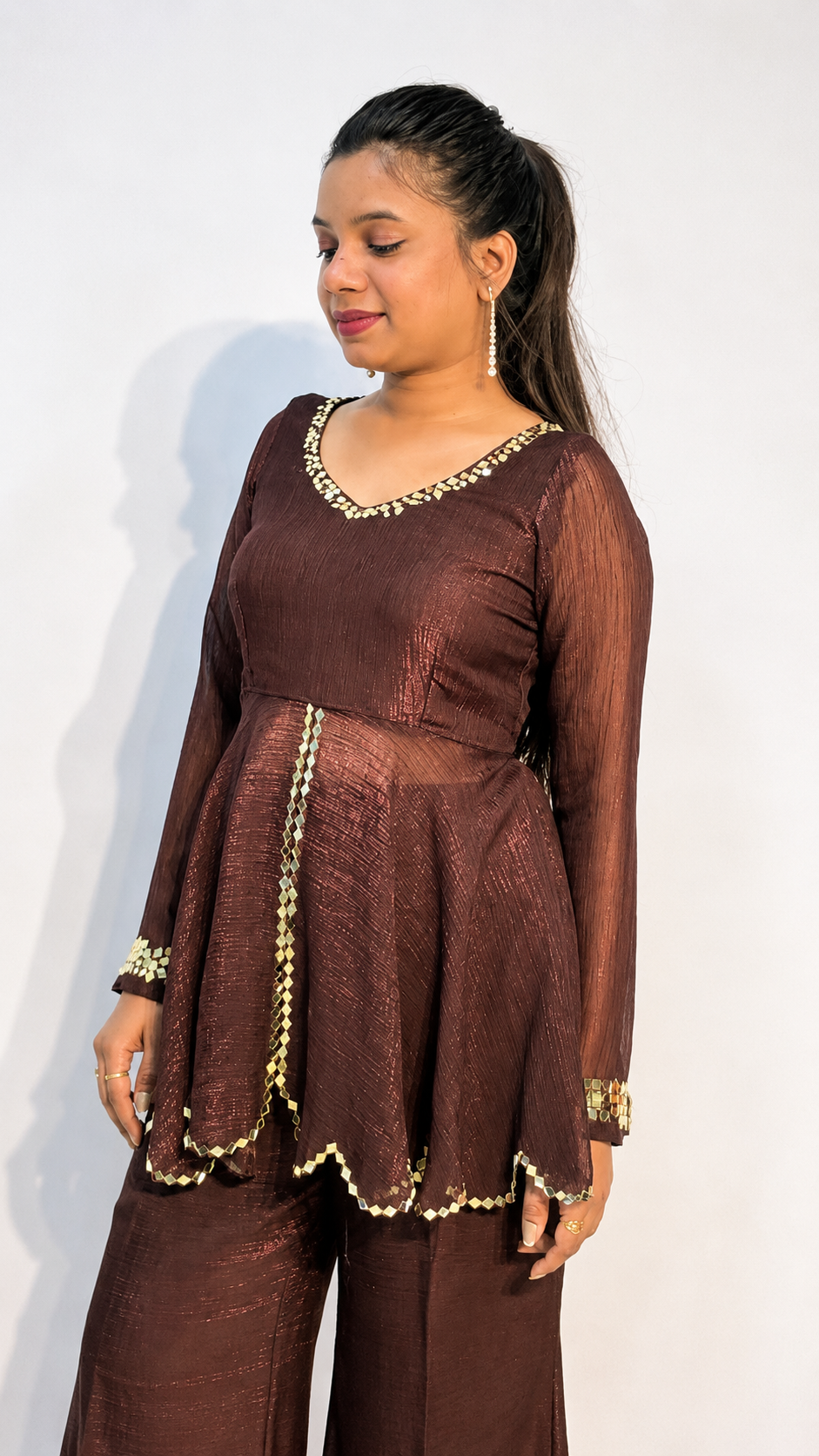 Burgundy Shimmer Peplum Kurta Set