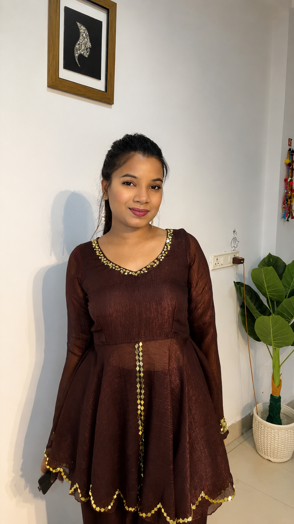 Burgundy Shimmer Peplum Kurta Set