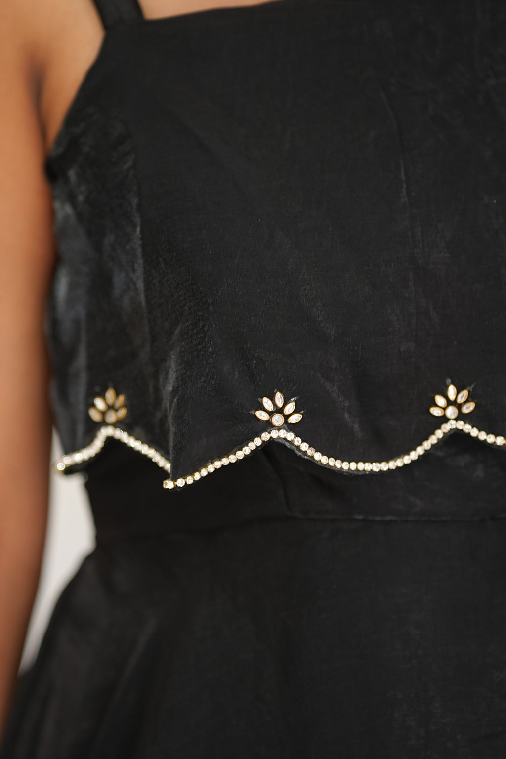 Women's Black Strapped Fit & Flare Gown | Handwork Party Wear