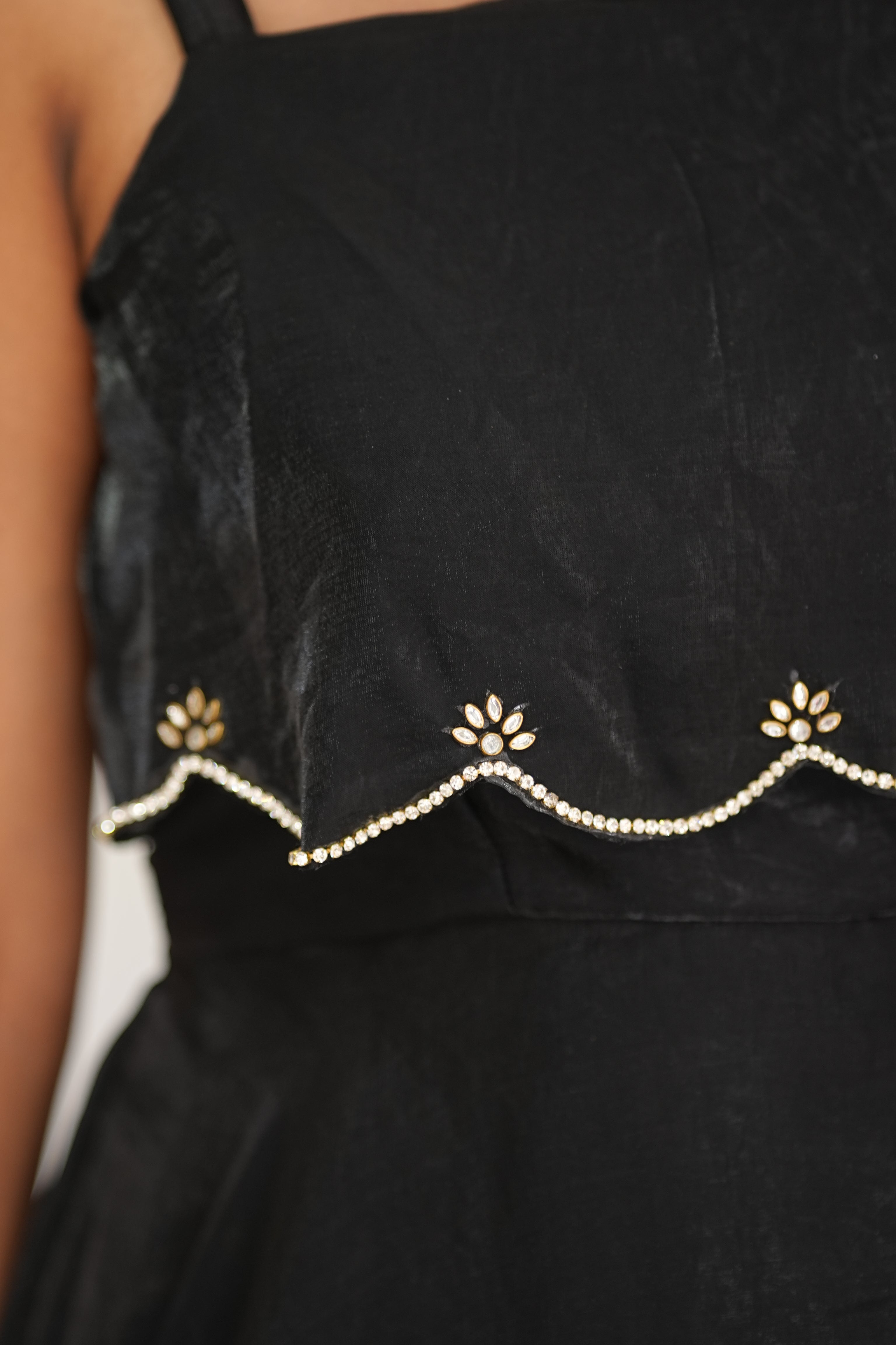 Women's Black Strapped Fit & Flare Gown | Handwork Party Wear
