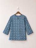 Blue Block Print Kurta - Front View"