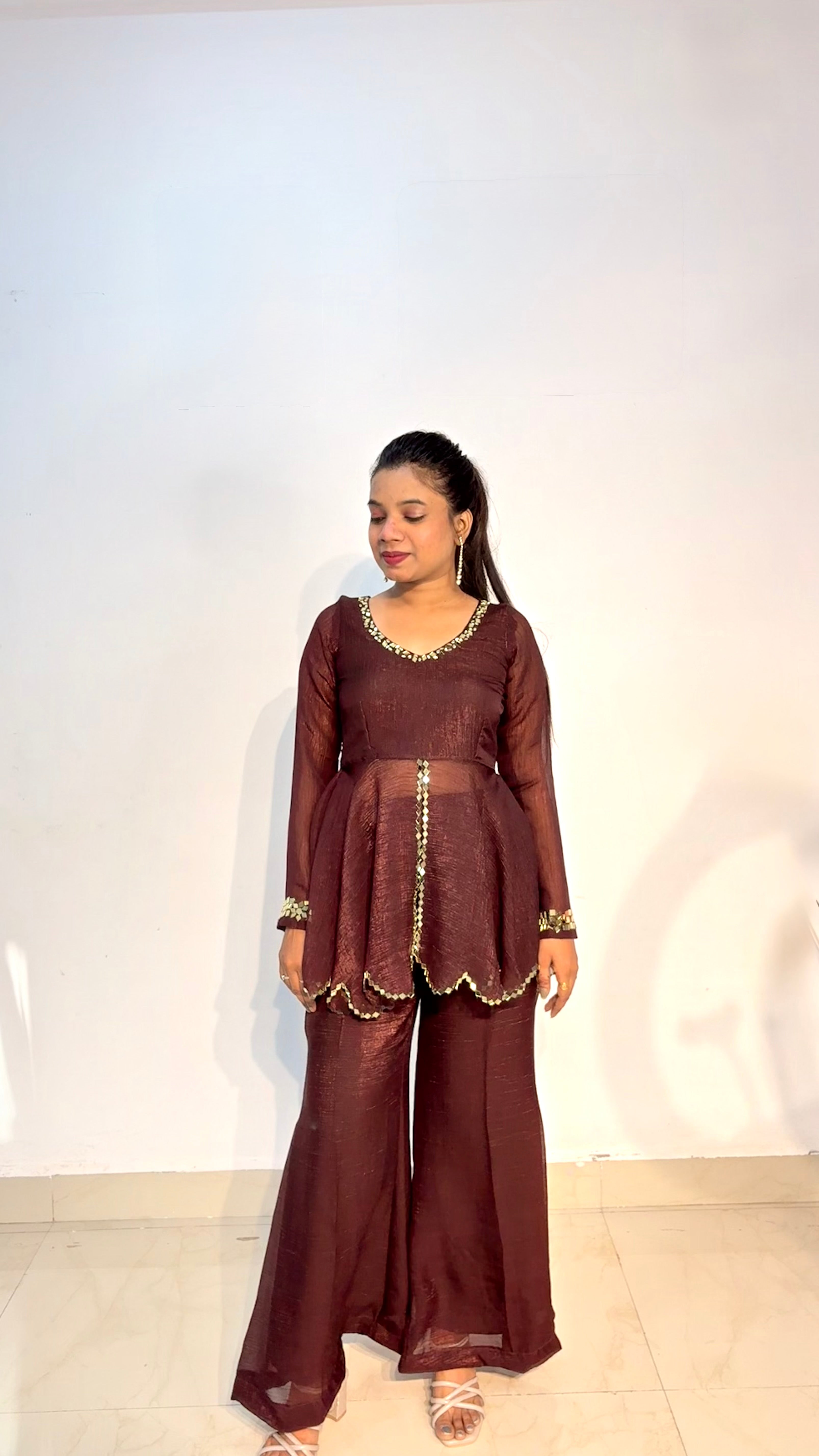 Burgundy Shimmer Peplum Kurta Set